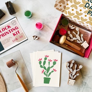 Blooming Cactus Wood Block Printing Kit / Printmaking kit/ woodblock print / DIY kit/ print kit/ block printing/ craft kit/ adult art kit