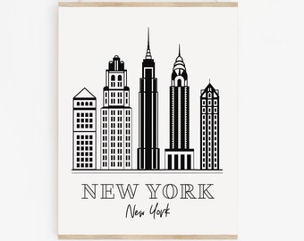 New York skyline print/ New York art/ New York print/new york/ NYC art/ NYC print/ NYC skyline/ny city art/silver new york