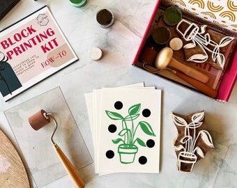 Potted Plant Wood Block Printing Kit / Printmaking kit/ woodblock print / DIY kit/ print kit/ block printing/ craft kit/ adult art kit