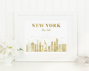 New York Skyline von Goldfolie Druck / Art in New York / Druck / gold New York City / NYC Kunst / NYC print / NYC Skyline von/New York City Kunst/Silber New York