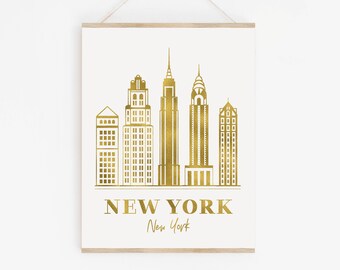 New York Skyline von Goldfolie Druck / Art in New York / Druck / gold New York City / NYC Kunst / NYC print / NYC Skyline von/New York City Kunst/Silber New York