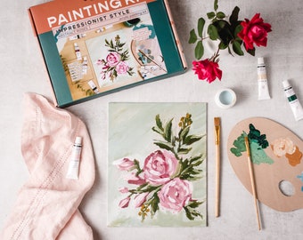 Kit peinture abstraite Roses/kit peinture impressionniste/kit peinture abstraite/kit peinture adulte/peinture paysage