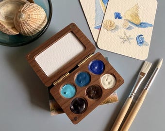 6 Color Wooden Watercolor Palette - Sunny Seaside