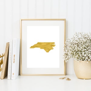 North Carolina gold foil print/ NC state print/ state art/ home state print/ home print/ state print/ NC art/ NC print/ custom state art