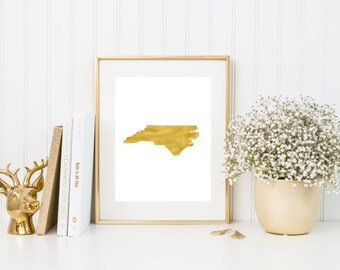 North Carolina gold foil print/ NC state print/ state art/ home state print/ home print/ state print/ NC art/ NC print/ custom state art