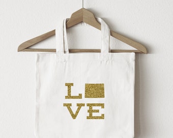 Love Colorado tote bag/custom tote/market bag/canvas shopping bag/state tote/market tote/ reuseable bag/ CO state bag/ gold glitter