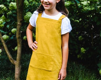 Kids Cross Back Apron/cotton apron/artists apron/korean style apron/painters apron/ printers apron/ pinafore apron/ apron with pockets