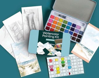 Seaside Studies watercolor painting kit/watercolor paints/kids crafting kit/adult painting kit/modern watercolor paint kit