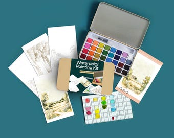 English Countryside watercolor painting kit/watercolor paints/kids crafting kit/adult painting kit/modern watercolor paint kit