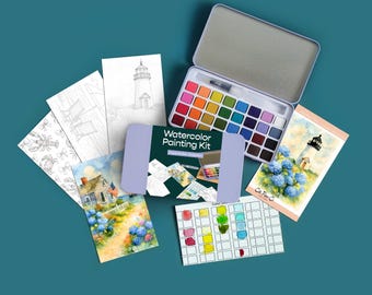 Cape Harbor watercolor painting kit/watercolor paints/kids crafting kit/adult painting kit/modern watercolor paint kit