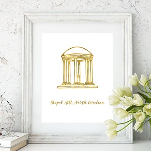 Chapel Hill gold foil print/Old Well print/Chapel Hill Tarheel/ UNC art/Tarheel art/Old Well Art/Chapel Hill North Carolina gold foil print