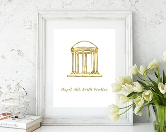 Chapel Hill lamina d'oro stampa/Old ben stampa/Chapel Hill Tarheel / UNC arte/Tarheel arte/vecchio pozzo arte/North Carolina di Chapel Hill oro foglio di stampa