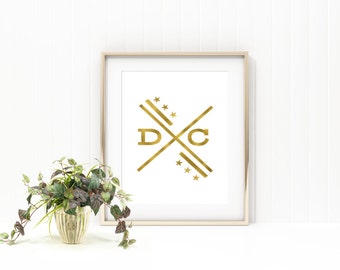 Washington DC gold foil print/ Washington DC logo/ state print/ state art/ district of columbia/ washington dc logo print/ logo art