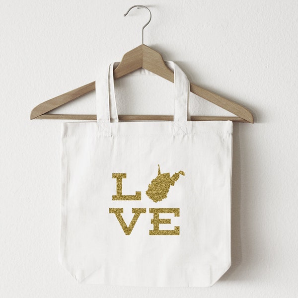 Love West Virginia tote bag/custom tote/market bag/canvas shopping bag/state tote/market tote/ reuseable bag/ West Virginia state bag/ gold