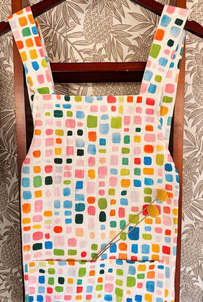 Cross back apron/cotton apron/artists apron/korean style apron/painters apron/ printers apron/ pinafore apron/ apron with pockets Paintbrush Strokes