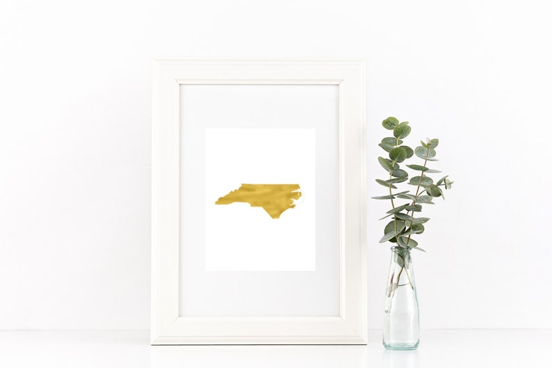 North Carolina gold foil print/ NC state print/ state art/ home state print/ home print/ state print/ NC art/ NC print/ custom state art image 2