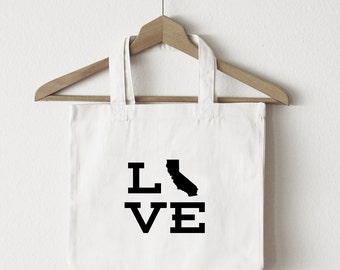 Love California tote bag/custom tote/market bag/canvas shopping bag/state tote/market tote/ reuseable bag/ CA state bag/ gold glitter