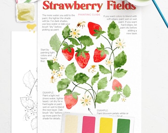 Strawberry Fields watercolor painting kit/watercolor packet kit/kids crafting kit/adult painting kit/botanical watercolor paint kit