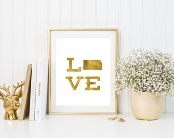 Kansas love gold foil print/ state art/ Kansas print/ state print/home state/ custom state/state of the heart KS/home print