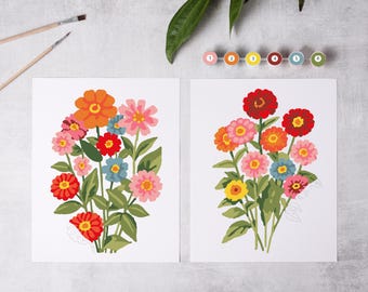 Zinnia Blooms paint by number kit/painting kit/craft/adult coloring/decor diy