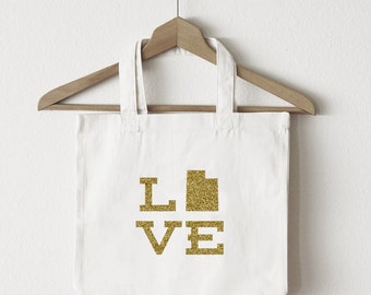 Love Utah tote bag/custom tote/market bag/canvas shopping bag/state tote/market tote/ reuseable bag/ Utah state bag/ gold