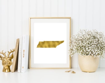 Tennessee gold foil print/ TN state print/ state art/home state print/ home print/ state print/TN art/TN print/ custom state art