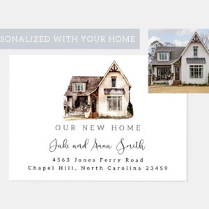 Custom moving announcement card/just moved card/personalized new house/new address/new home announcement/watercolor house/housewarming card