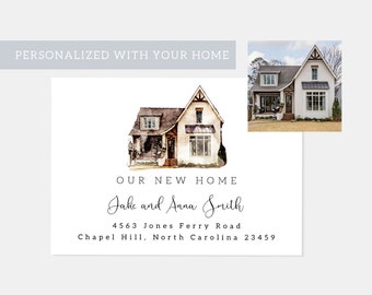 Custom moving announcement card/just moved card/personalized new house/new address/new home announcement/watercolor house/housewarming card