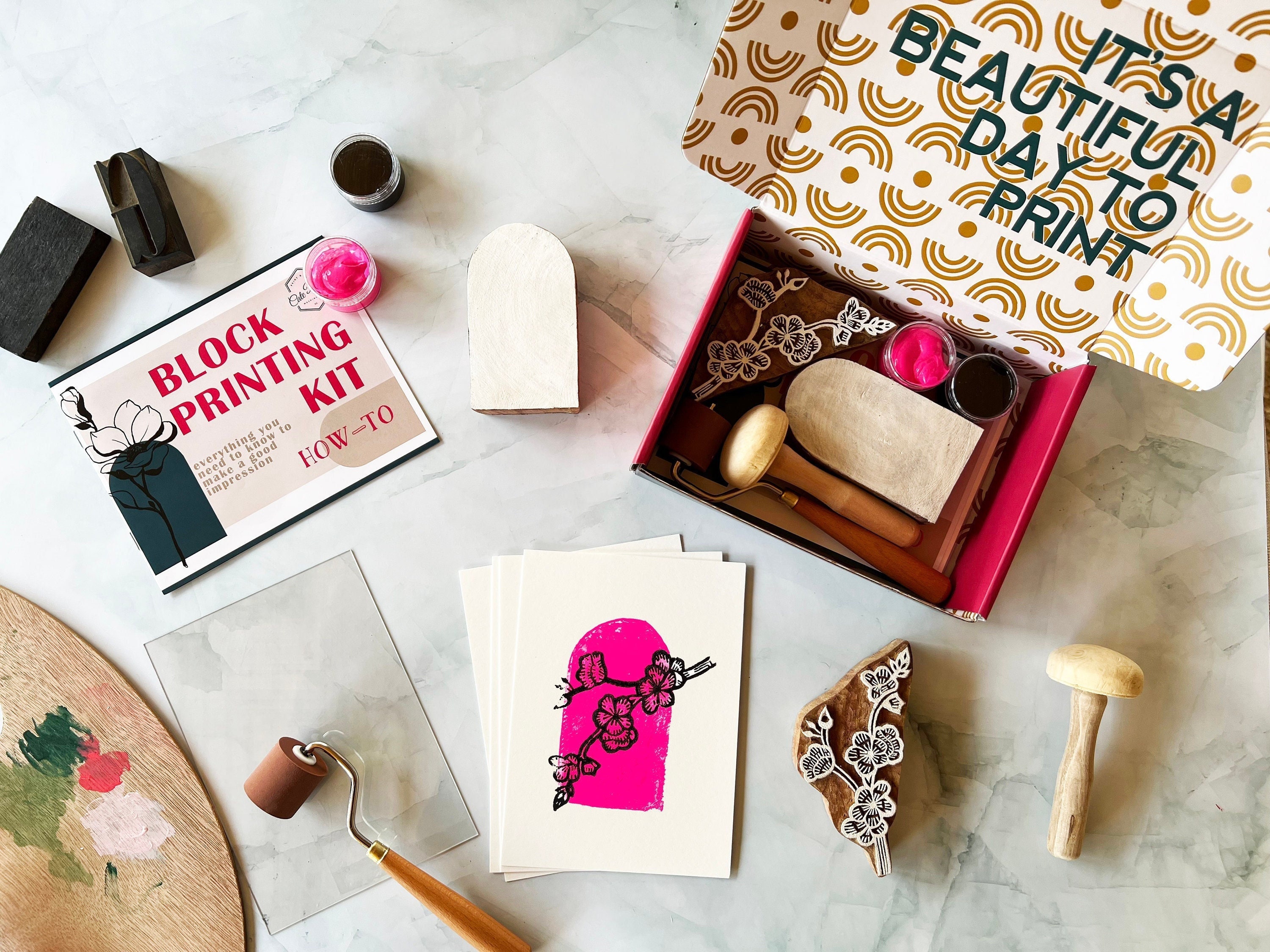 Cherry Blossom Wood Block Printing Kit / Printmaking Kit/ Woodblock Print /  DIY Kit/ Print Kit/ Block Printing/ Craft Kit/ Adult Art Kit 