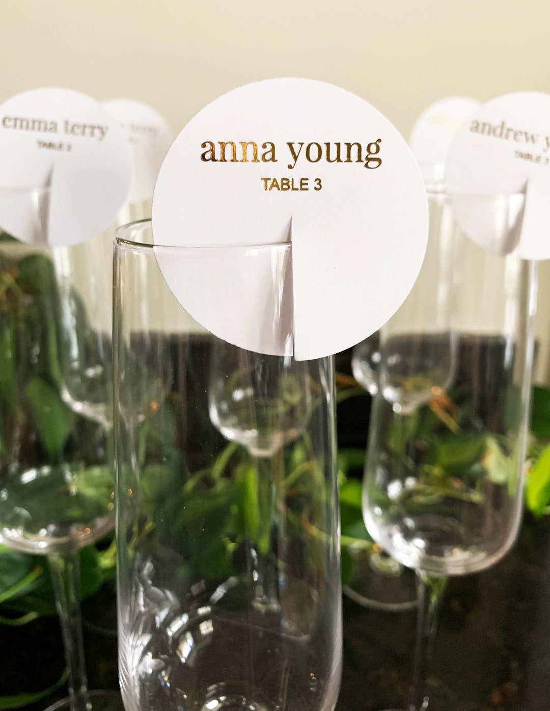 Round Gold Foil Place Card/champagne Glass Place Card/escort Card/round