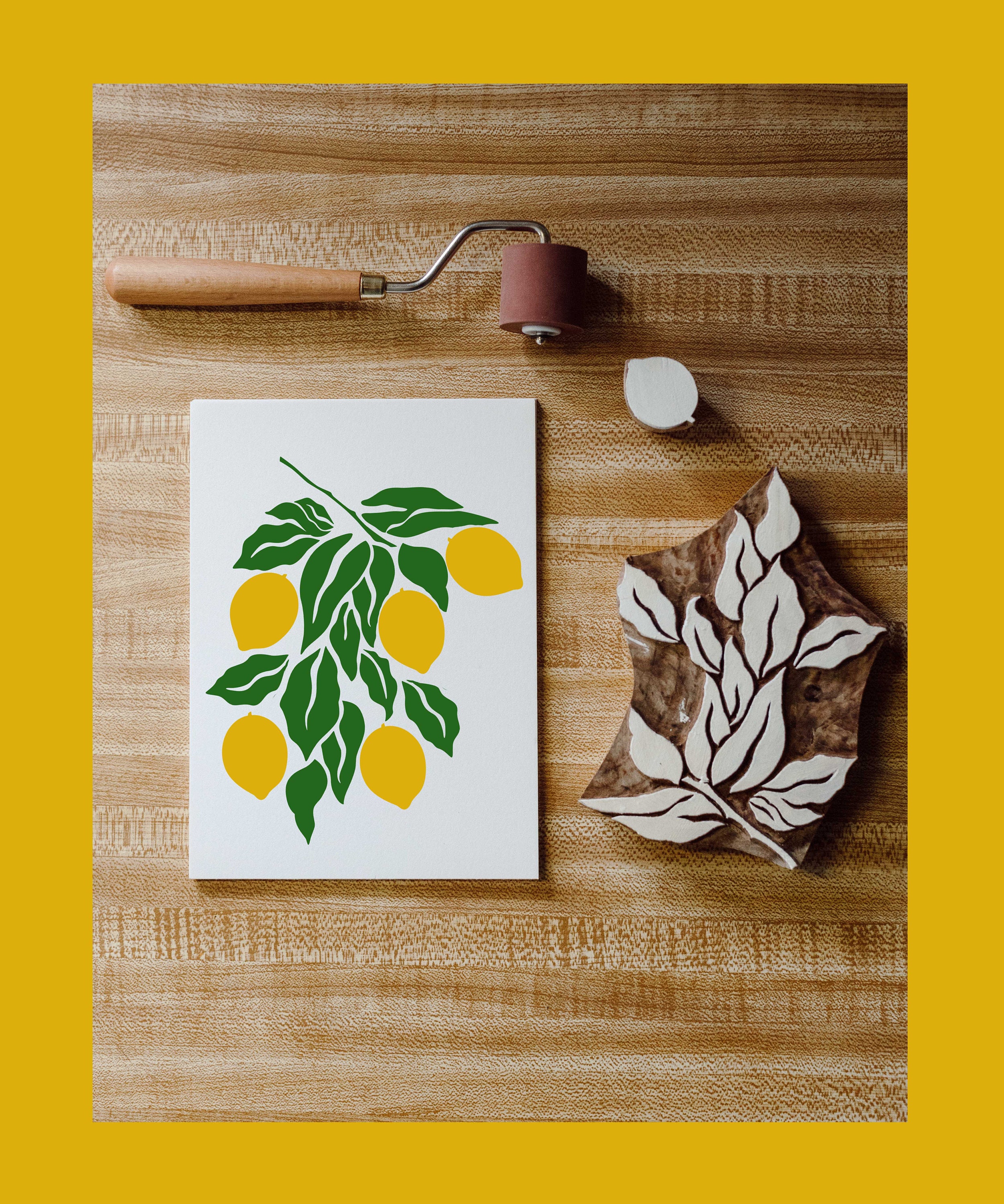 Lemons and Leaves Wood Block Printing Kit / Printmaking Kit/ Woodblock Print  / DIY Kit/ Print Kit/ Block Printing/ Craft Kit/ Adult Art Kit 