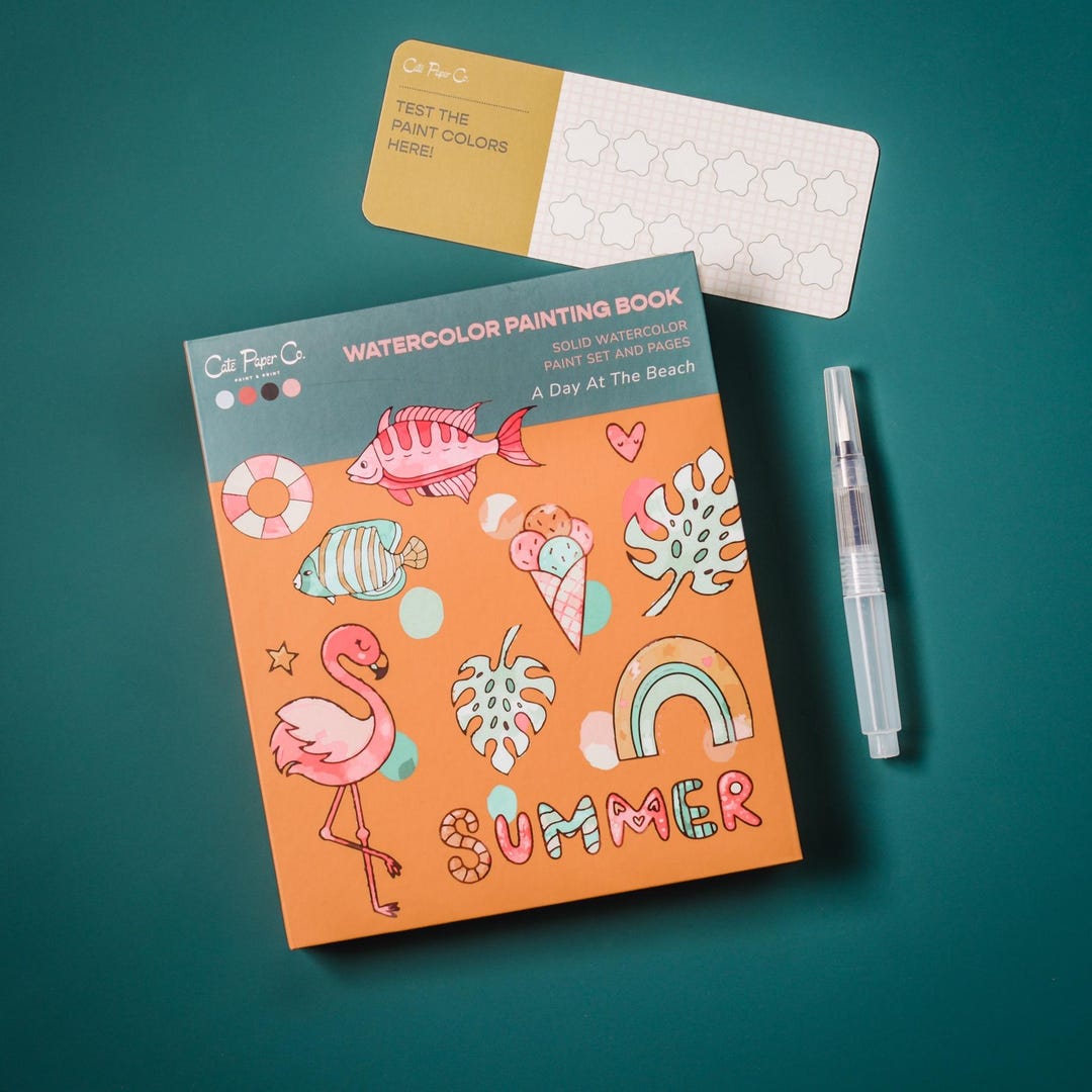 Watercolor Book and Paint Set - A Day at the Beach /watercolor Paints ...
