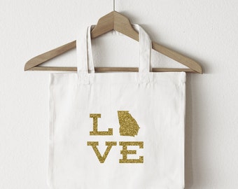 Love Georgia tote bag/custom tote/market bag/canvas shopping bag/state tote/market tote/ reuseable bag/ GA state bag/ gold glitter