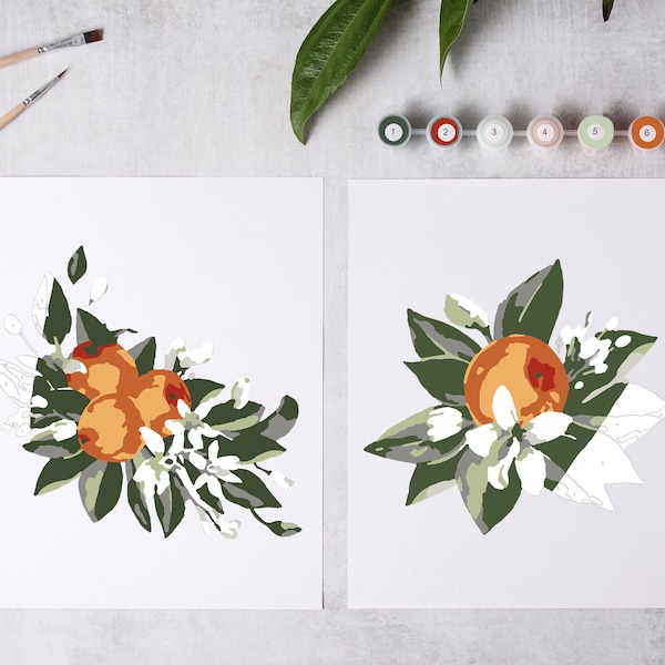 Orange blossom paint by number kit/color by number kit/mothers day gift/kids crafting kit/adult coloring kit/modern paint by number