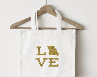 Love Missouri tote bag/custom tote/market bag/canvas shopping bag/state tote/market tote/ reuseable bag/ Missouri state bag/ gold