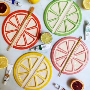 Citrus Ceramic palette and brushes/ ceramic paint palette/ citrus palette/ citrus paint palette