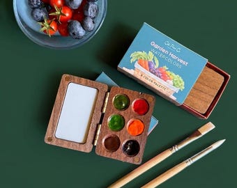 6 Color Wooden Watercolor Palette - Garden Harvest