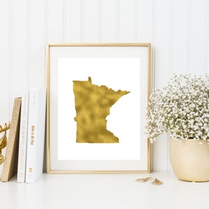 Minnesota gold foil print/ MN state print/ state art/home state print/ home print/ state print/MN art/MN print/ custom state art image 1