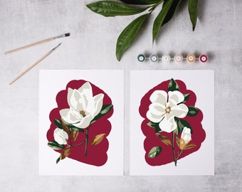 Magnolia paint by number kit/color by number kit/custom paint by number/kids crafting kit/adult coloring kit/canvas paint by number