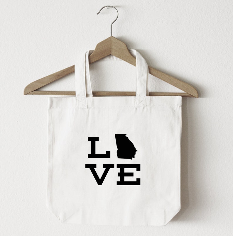 Love Georgia tote bagcustom totemarket bagcanvas shopping bagstate totemarket tote reuseable bag GA state bag gold glitter
