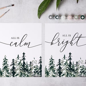 Kit de pintura por números Bosque nevado/Todo está en calma, todo está brillante/Decoración navideña para pintar por números/Kit de pintura para adultos/Decoración navideña/Decoración DIY