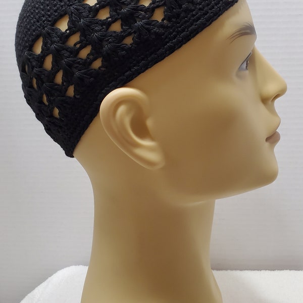 100% Cotton KUFI Crochet Beanie Skull Cap Knit Hat Men Women black color