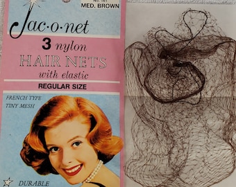 2 Packs  of  Jac O Net  french  type tiny mesh retro very thin mesh #161 nylon hair 3 nets with elastic regular size (2 packs)