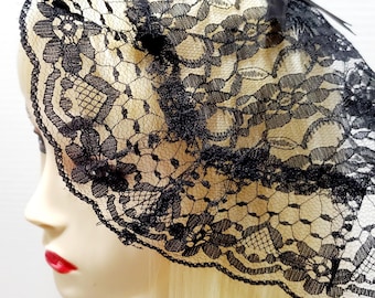 Lace Church Hat, Chapel Prayer Cap Comb Attached one size black purple red blue white color