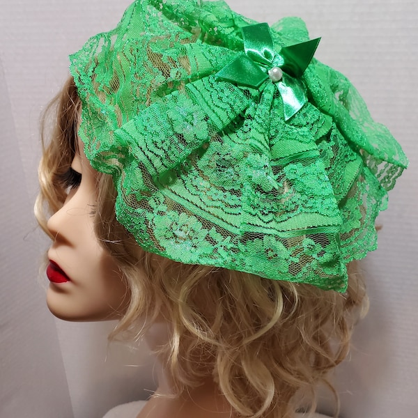 Lace Church Hat, Chapel Prayer Cap Comb Attached one size navy blue green cream white light pink color