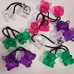 8 pcs green pink  bear hair ball kid Scrunchie jumbo bead bear ball tie hair tie girl KNOCKER Ball Ponytail Holder