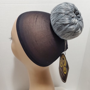 Salt and Pepper black with grey mix  hair dome wiglet bun chignon Braided Chignon  donut Bun Updo
