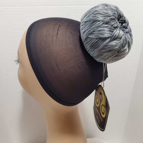 Salt and Pepper black with grey mix  hair dome wiglet bun chignon Braided Chignon  donut Bun Updo