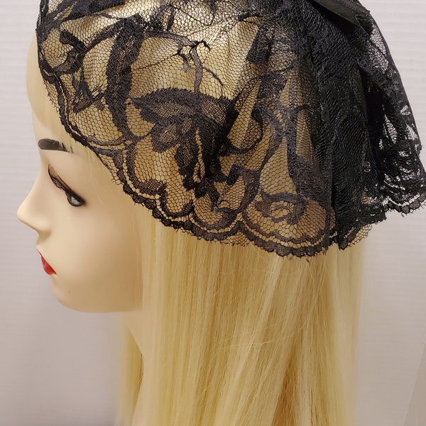 Lace Church Hat, Chapel Prayer Cap Comb Attached one size black purple pink green cream color