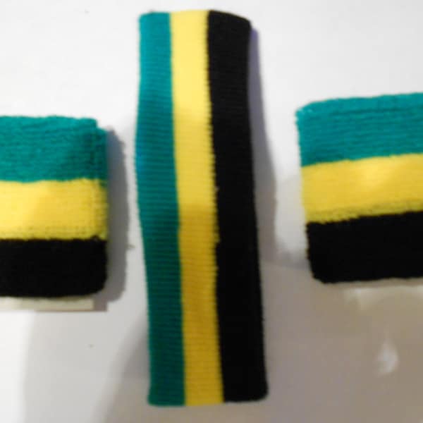 buy 1 get 1 free green yellow blue red pink mix 3 three TONE STRIPE red white blue Sports Band HeadBand WristBand Sweatband set